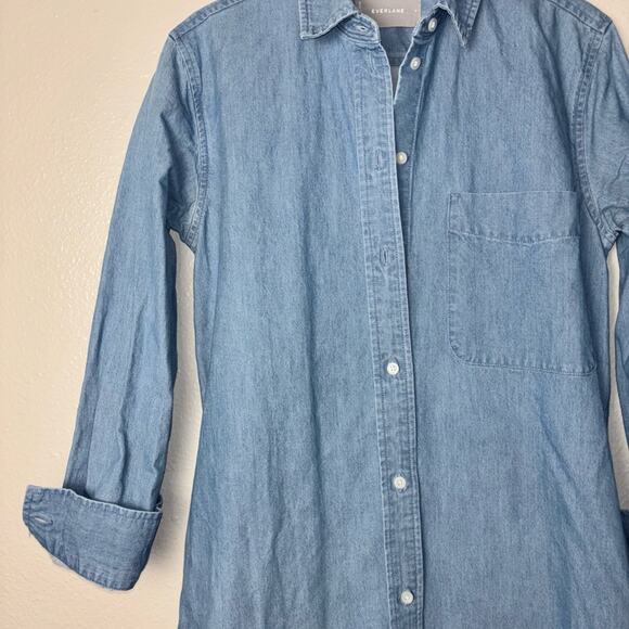 Everlane Chambray Shirt Dress Women's XS/0 Light Wash Blue Long Sleeves cotton - Picture 9 of 16